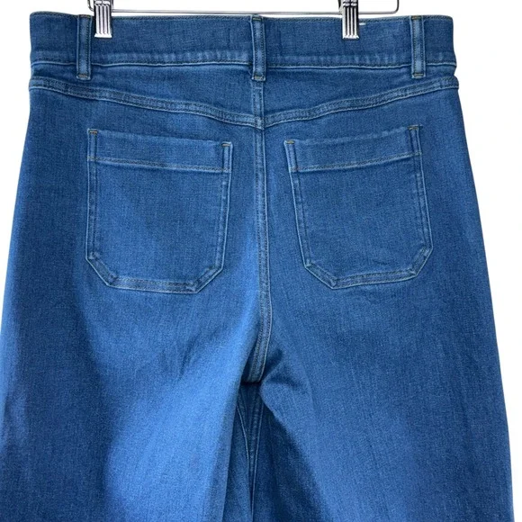 SPANX shape EveryWearCropped Wide Leg Jeans Size L Patch Pockets Washed Blue - Picture 5 of 7